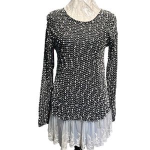 A’reve black white nubby textured fabric lace details long sleeves size …